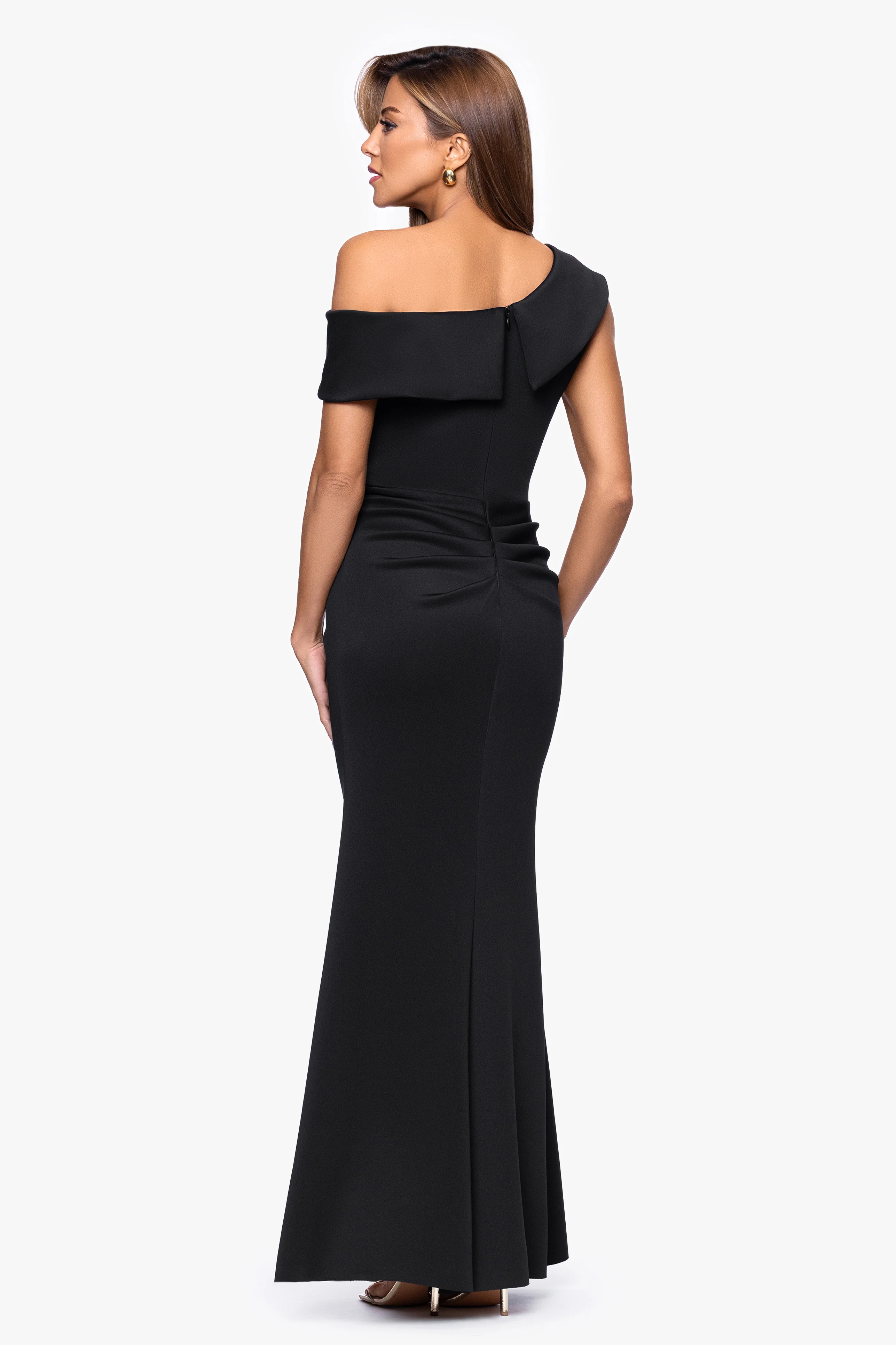 "Valerie" Techno Scuba Off the Shoulder Ruffle Dress - Image 3