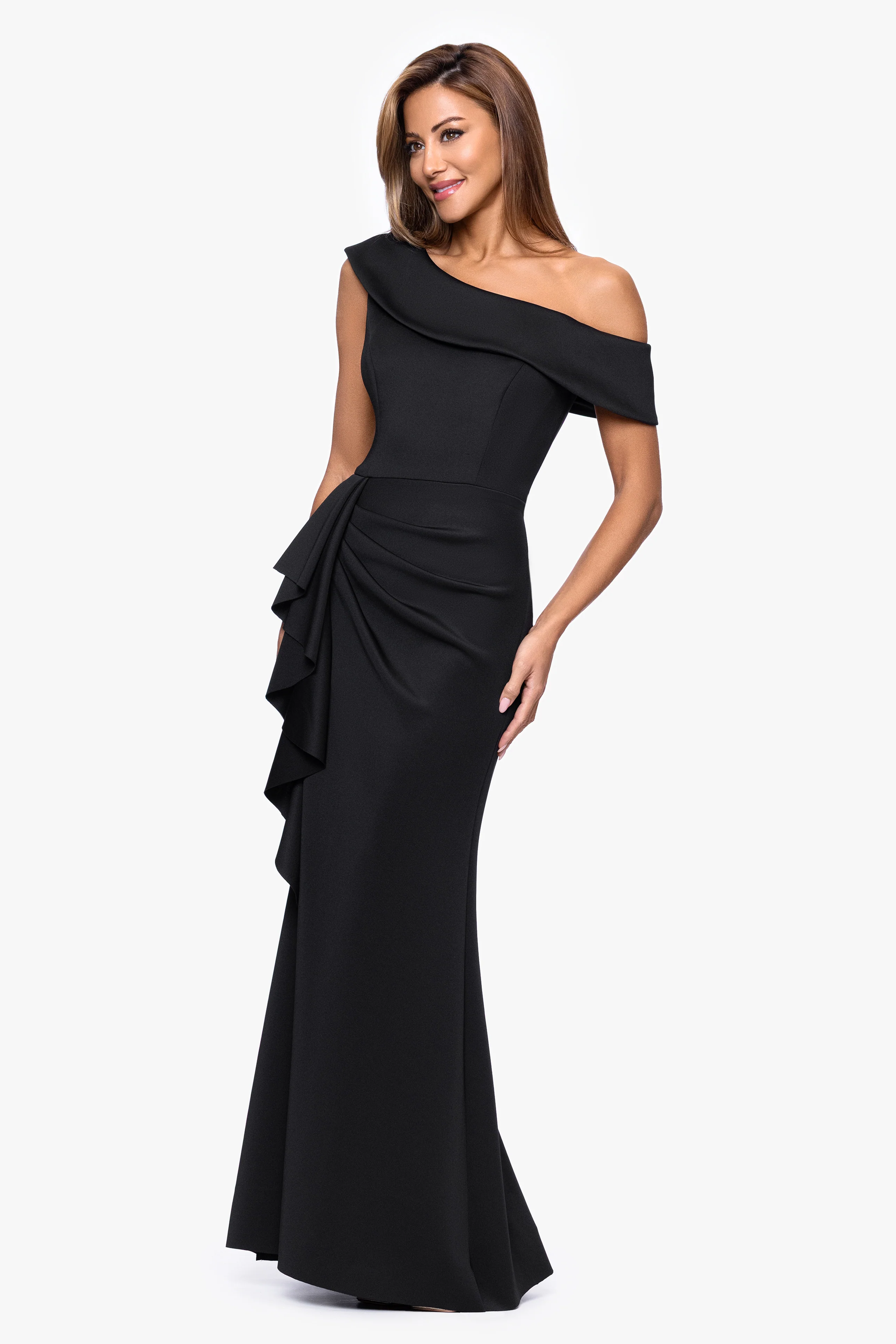 "Valerie" Techno Scuba Off the Shoulder Ruffle Dress - Image 4