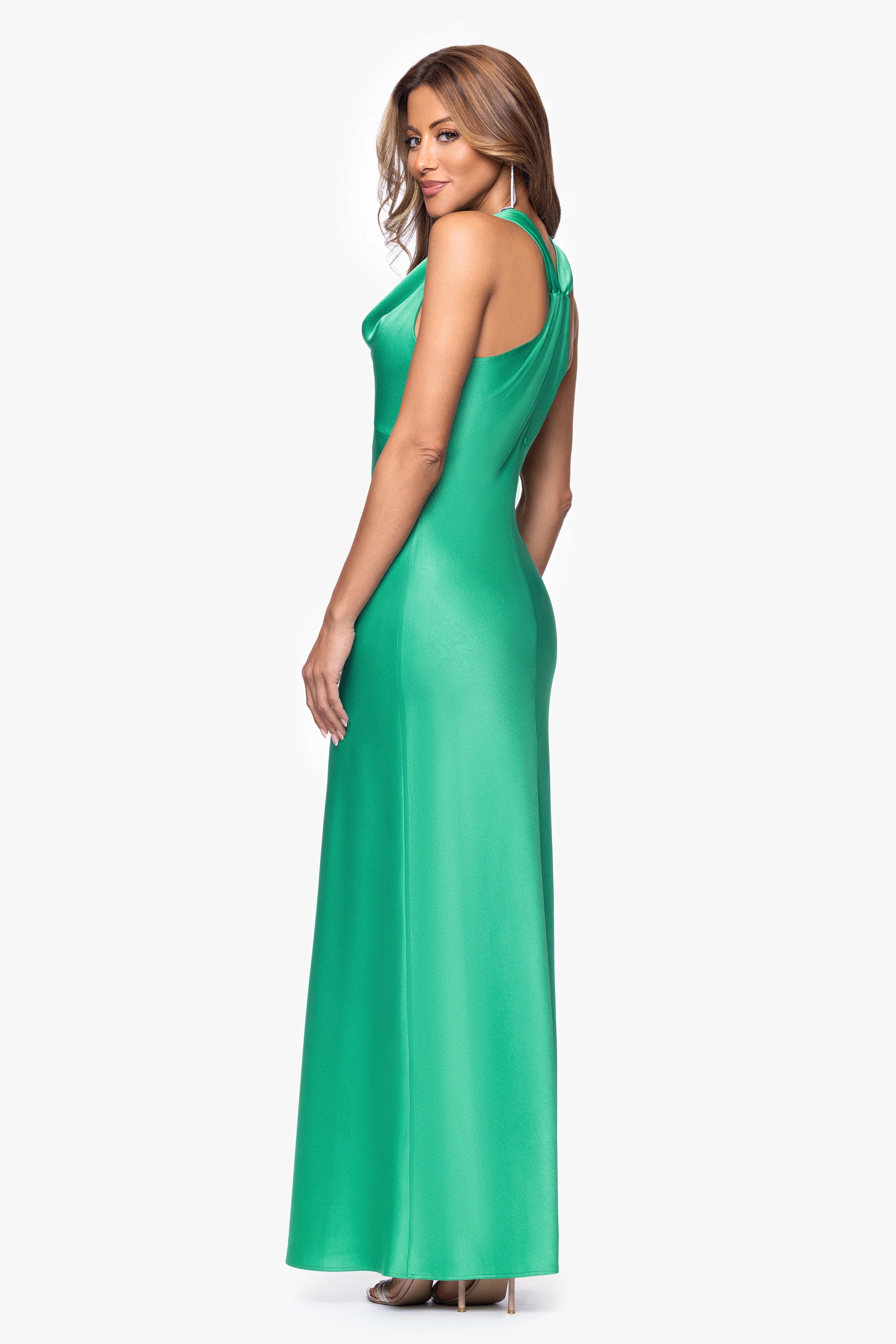 "Veronica" Satin Cowl Neck Dress - Image 4